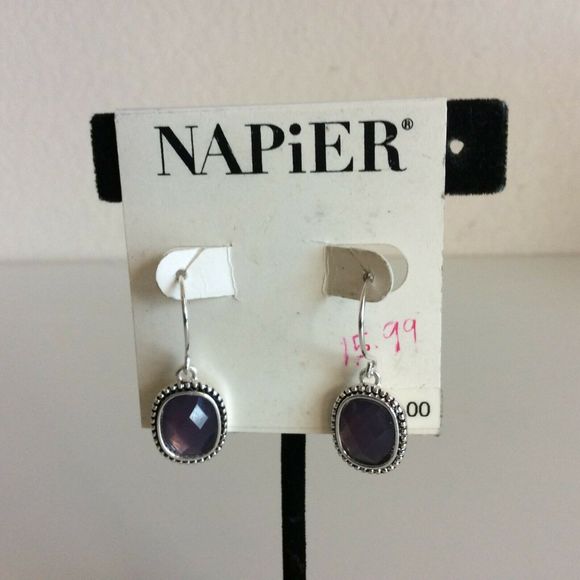 NWT Napier Drop Earrings Silver Faceted Purple